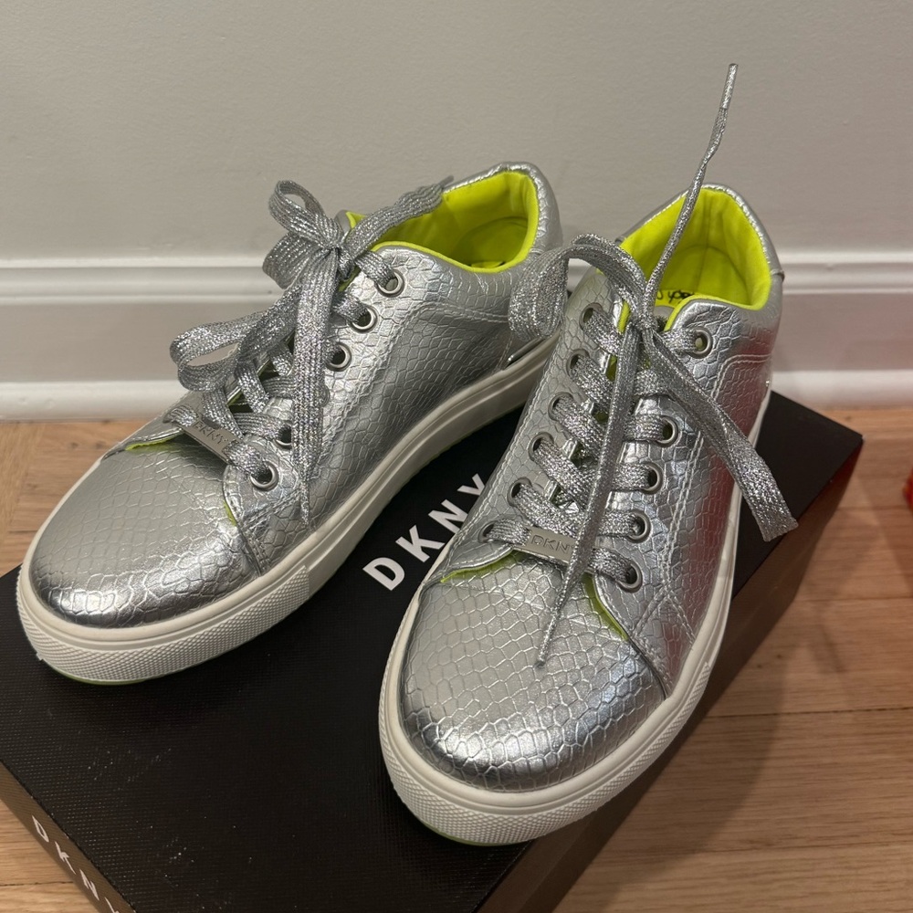 DKNY Metallic Silver Sneakers